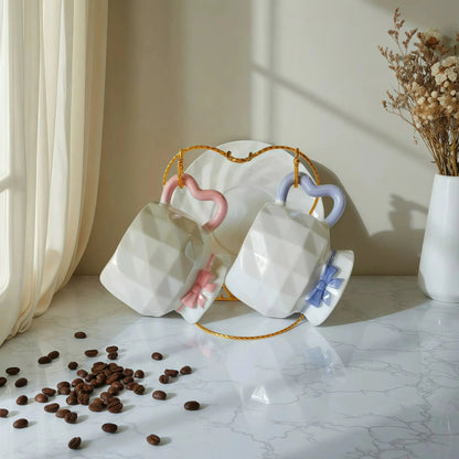 Faceted Bow Collection – Geometric Sculptural Ceramic Cup & Saucer Set