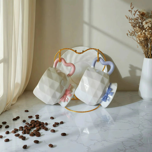 Faceted Bow Collection – Geometric Sculptural Ceramic Cup & Saucer Set