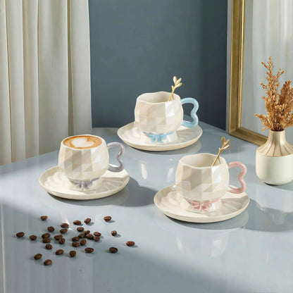 Faceted Bow Collection – Geometric Sculptural Ceramic Cup & Saucer Set