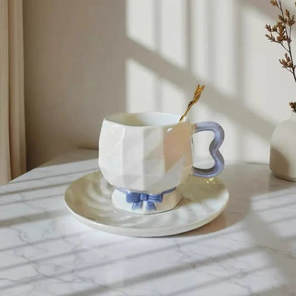 Faceted Bow Collection – Geometric Sculptural Ceramic Cup & Saucer Set