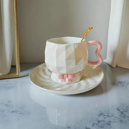 Faceted Bow Collection – Geometric Sculptural Ceramic Cup & Saucer Set