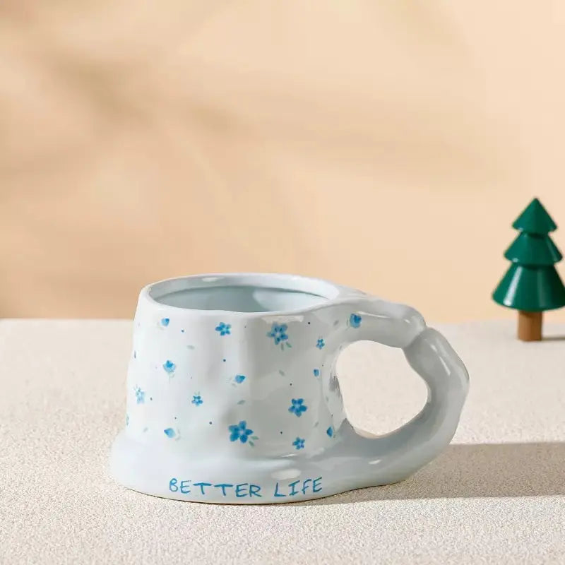 Chunky Floral Ceramic Mug with Heart Handle 🌸 Aesthetic Pastel Coffee Cup