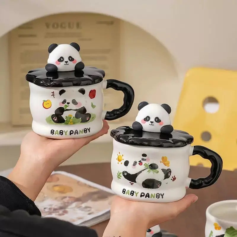 Bamboo Muse Mug – Artisan Baby Panda Ceramic Cup & Modern Contrast Handle
