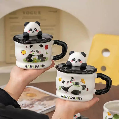 Bamboo Muse Mug – Artisan Baby Panda Ceramic Cup & Modern Contrast Handle