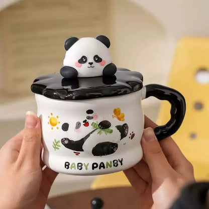 Bamboo Muse Mug – Artisan Baby Panda Ceramic Cup & Modern Contrast Handle