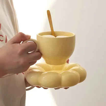 Pearl Drift Duo –  Bubble-Base Ceramic Cup & Sculpted Cloud Saucer