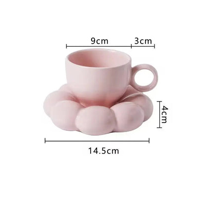 Pearl Drift Duo –  Bubble-Base Ceramic Cup & Sculpted Cloud Saucer