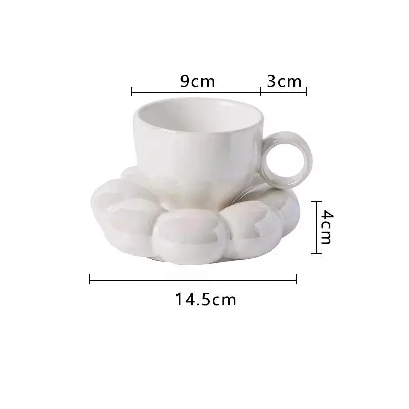 Pearl Drift Duo –  Bubble-Base Ceramic Cup & Sculpted Cloud Saucer