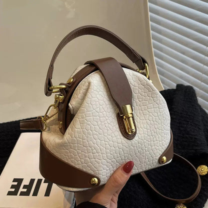 Embossed Muse Mini Bag – Structured Croc-Textured Handbag & Gold Lock Crossbody