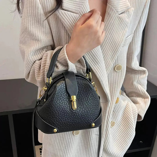 Embossed Muse Mini Bag – Structured Croc-Textured Handbag & Gold Lock Crossbody