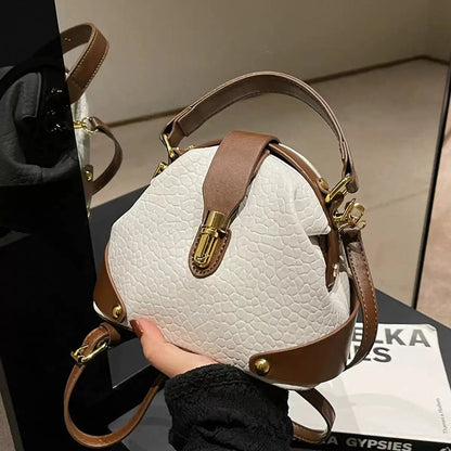 Embossed Muse Mini Bag – Structured Croc-Textured Handbag & Gold Lock Crossbody