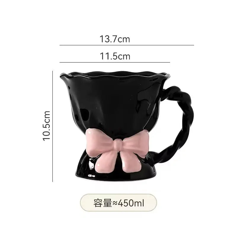 Lumiere Ribbon Mug – Artisan Sculptural Bow Ceramic Cup & Vintage-Inspired Tea Service