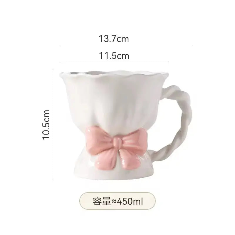Lumiere Ribbon Mug – Artisan Sculptural Bow Ceramic Cup & Vintage-Inspired Tea Service
