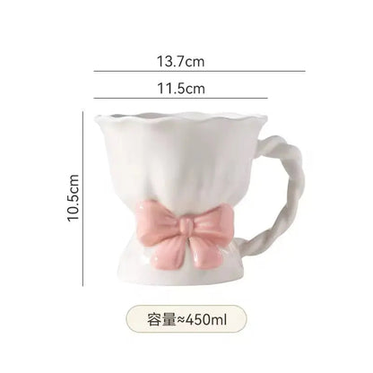 Lumiere Ribbon Mug – Artisan Sculptural Bow Ceramic Cup & Vintage-Inspired Tea Service