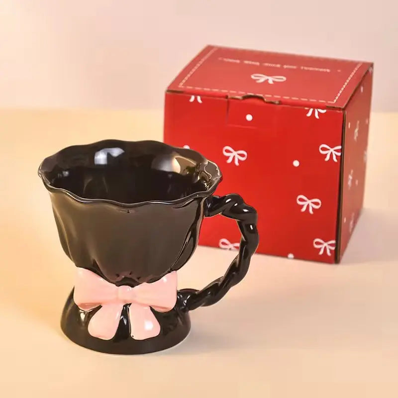 Lumiere Ribbon Mug – Artisan Sculptural Bow Ceramic Cup & Vintage-Inspired Tea Service