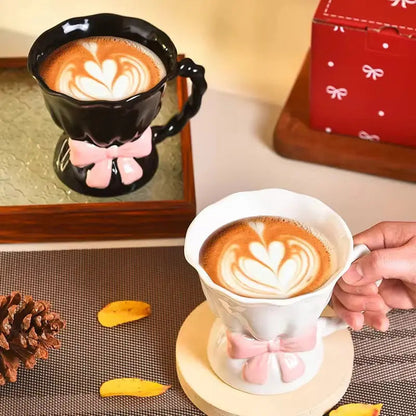 Lumiere Ribbon Mug – Artisan Sculptural Bow Ceramic Cup & Vintage-Inspired Tea Service