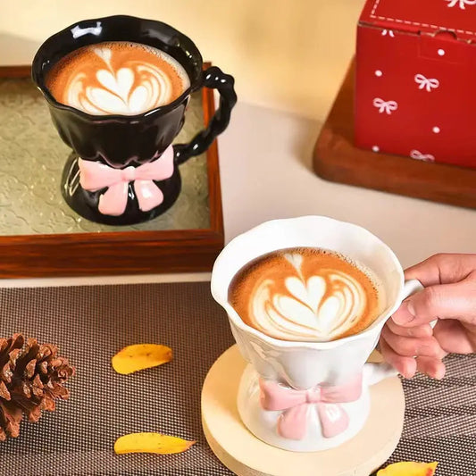 Lumiere Ribbon Mug – Artisan Sculptural Bow Ceramic Cup & Vintage-Inspired Tea Service
