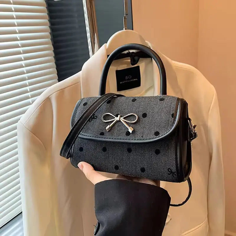 Chic Polka Dot Bow Handbag – Vintage Mini Top-Handle & Crossbody Purse