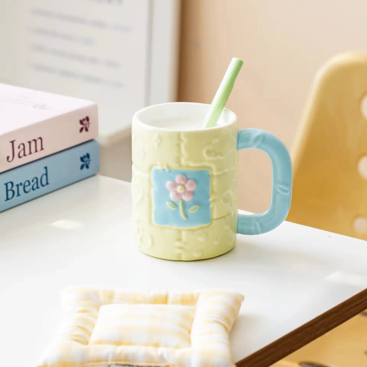 Pastel Flower Ceramic Mug & Spoon Gift Set - Aesthetic Coffee Cup