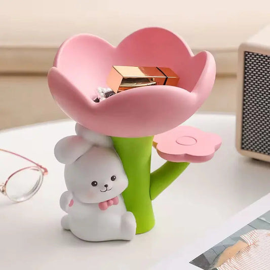 Bunny & Flower Jewelry Tray - Cute Desktop Accessory Organizer