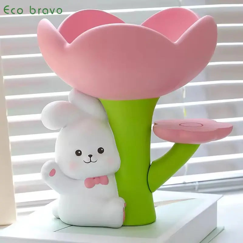 Bunny & Flower Jewelry Tray - Cute Desktop Accessory Organizer