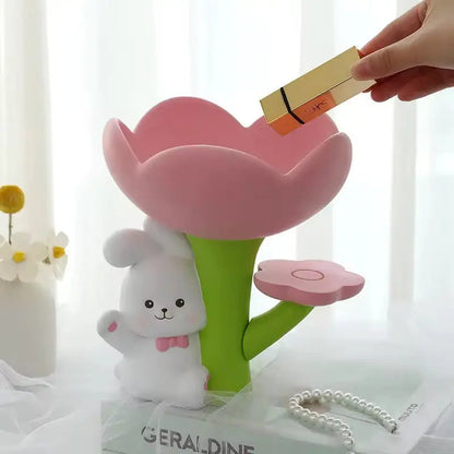 Bunny & Flower Jewelry Tray - Cute Desktop Accessory Organizer