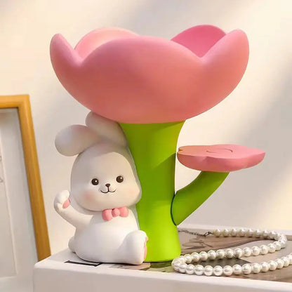 Bunny & Flower Jewelry Tray - Cute Desktop Accessory Organizer