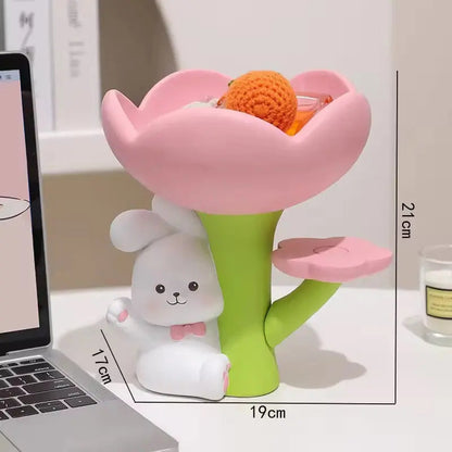 Bunny & Flower Jewelry Tray - Cute Desktop Accessory Organizer