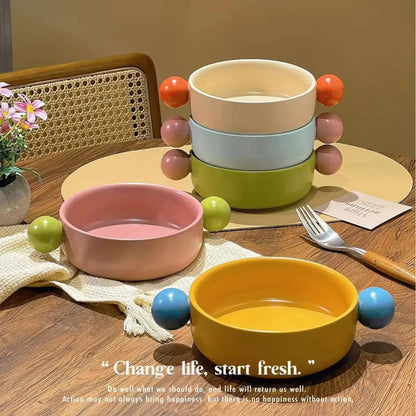 Ear Handle Ceramic Pet Bowl - Pastel  Food Bowl