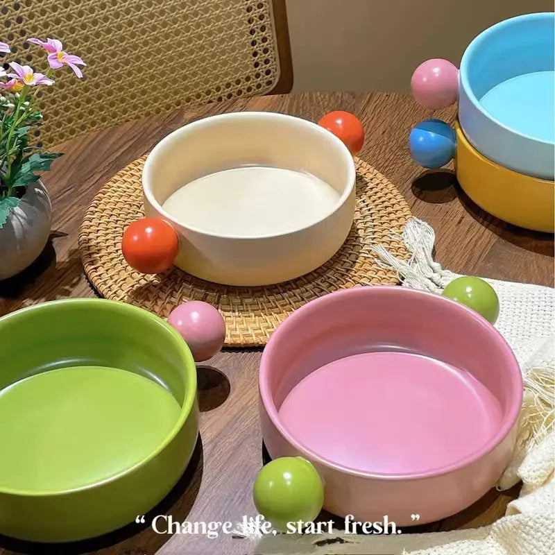 Ear Handle Ceramic Pet Bowl - Pastel  Food Bowl