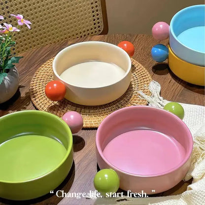 Ear Handle Ceramic Pet Bowl - Pastel  Food Bowl