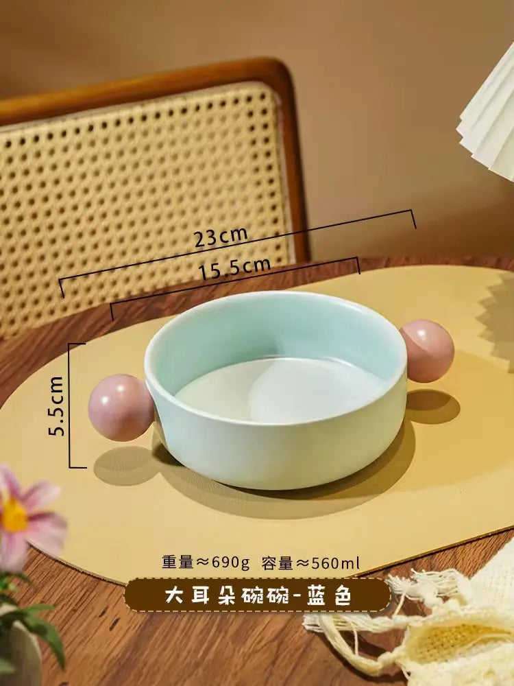 Ear Handle Ceramic Pet Bowl - Pastel  Food Bowl