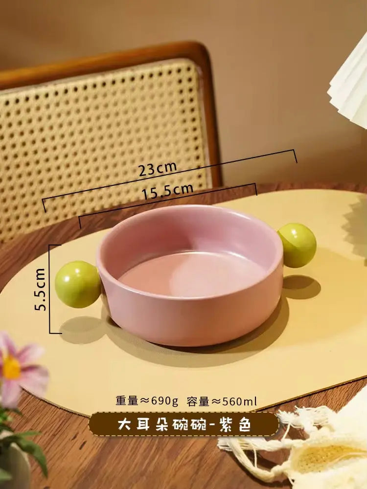 Ear Handle Ceramic Pet Bowl - Pastel  Food Bowl