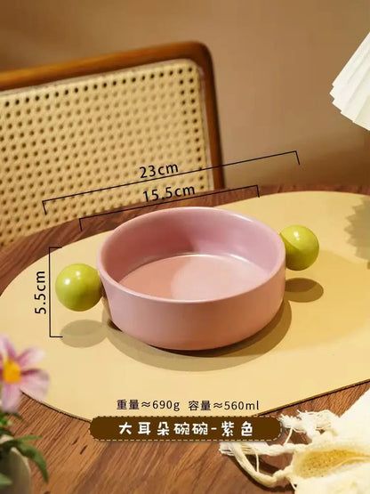 Ear Handle Ceramic Pet Bowl - Pastel  Food Bowl