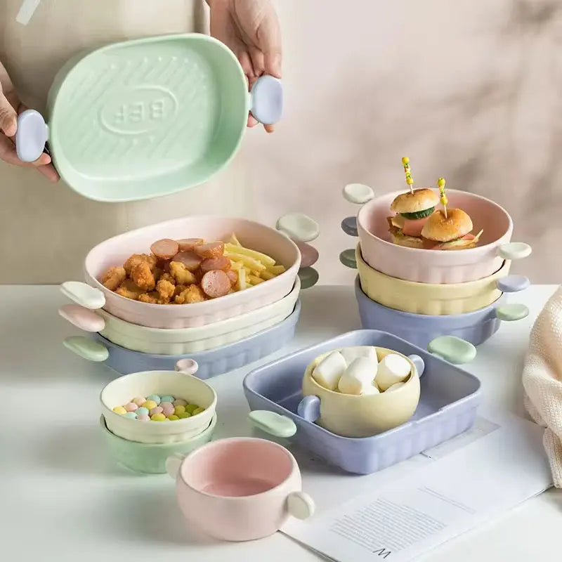 Pastel Ceramic Baking Dish with Handles - Oven to Table Tray