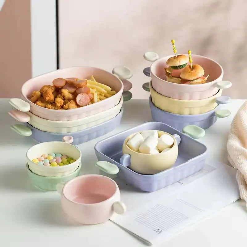 Pastel Ceramic Baking Dish with Handles - Oven to Table Tray
