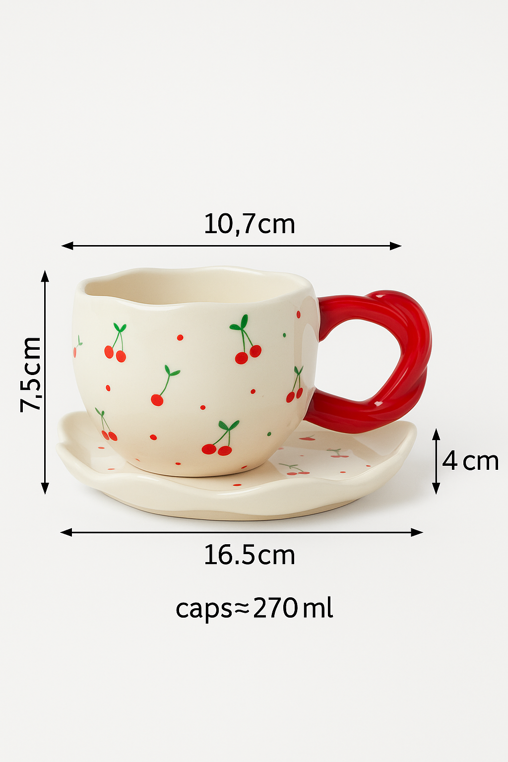 Hand-Painted Ceramic Cup & Scalloped Saucer Set