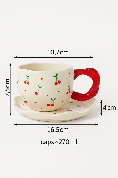 Hand-Painted Ceramic Cup & Scalloped Saucer Set
