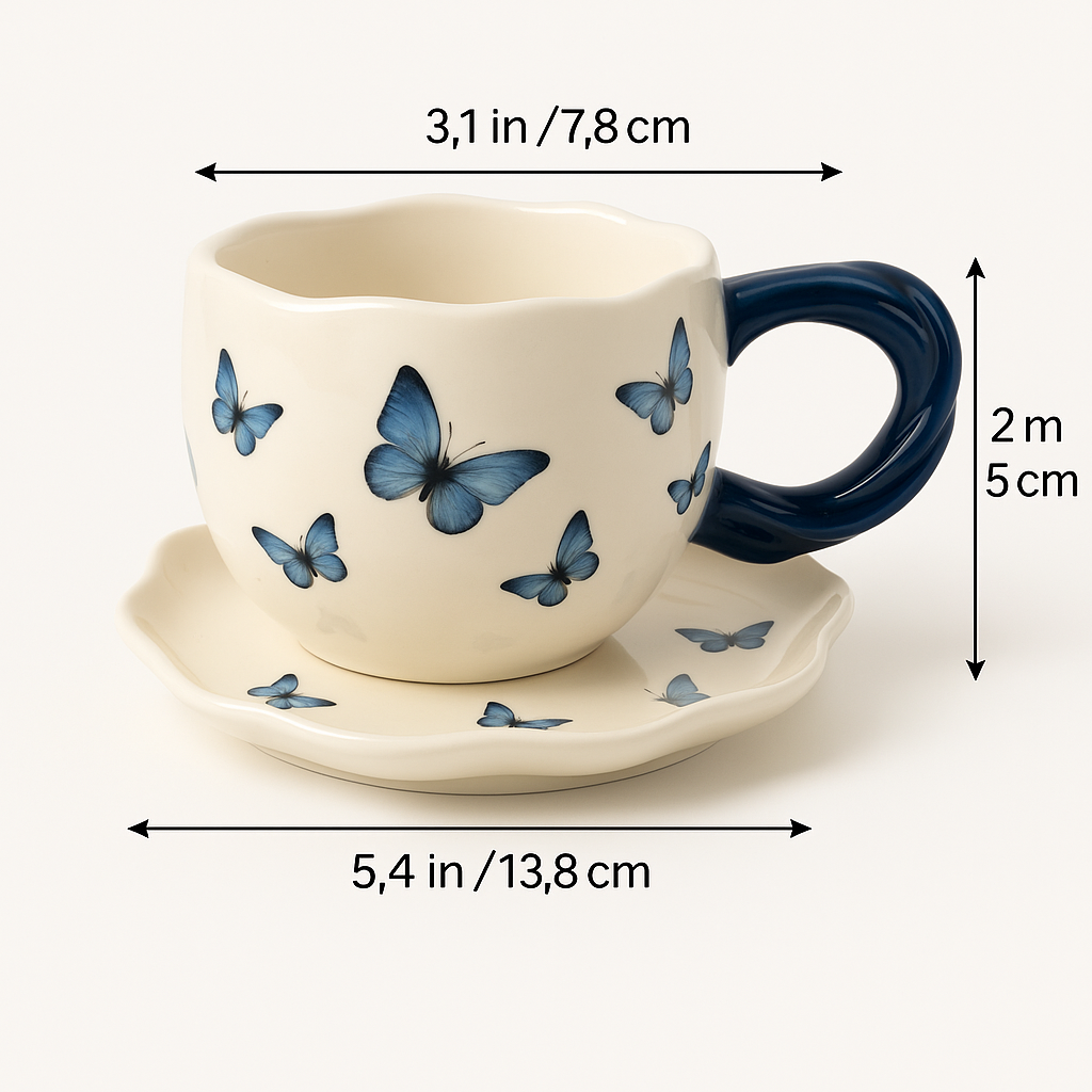 Hand-Painted Ceramic Cup & Scalloped Saucer Set