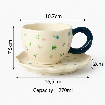 Hand-Painted Ceramic Cup & Scalloped Saucer Set