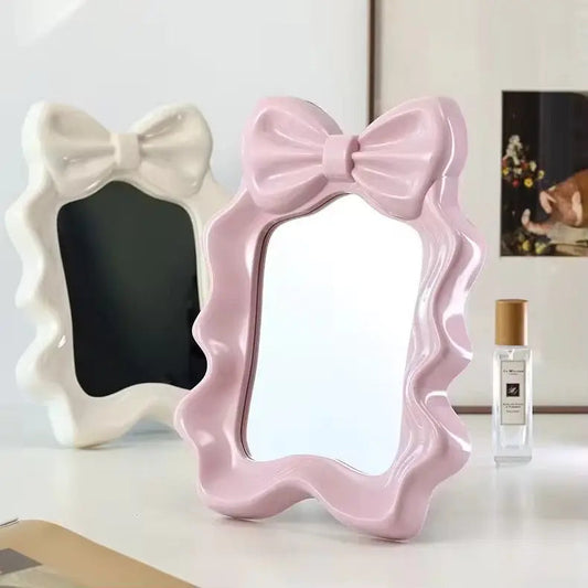 Bow Vanity Mirror - Cute Desktop Makeup Mirror with Wall Hook