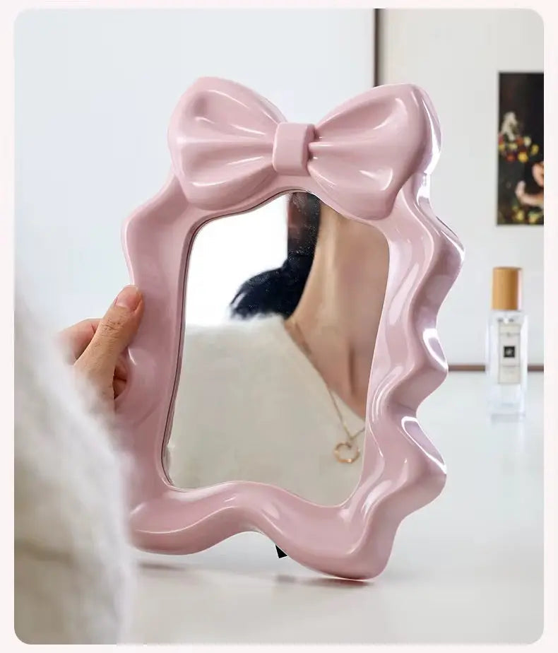 Bow Vanity Mirror - Cute Desktop Makeup Mirror with Wall Hook