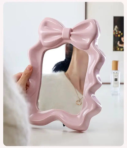 Bow Vanity Mirror - Cute Desktop Makeup Mirror with Wall Hook