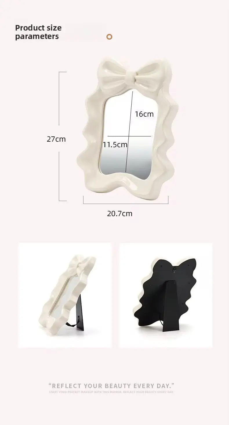Bow Vanity Mirror - Cute Desktop Makeup Mirror with Wall Hook