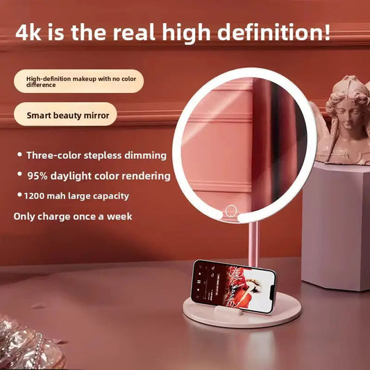Rechargeable LED Makeup Mirror with Phone Holder - 3 Color Light