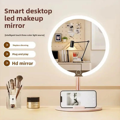 Rechargeable LED Makeup Mirror with Phone Holder - 3 Color Light
