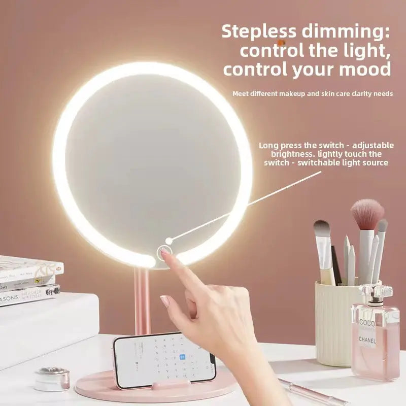 Rechargeable LED Makeup Mirror with Phone Holder - 3 Color Light