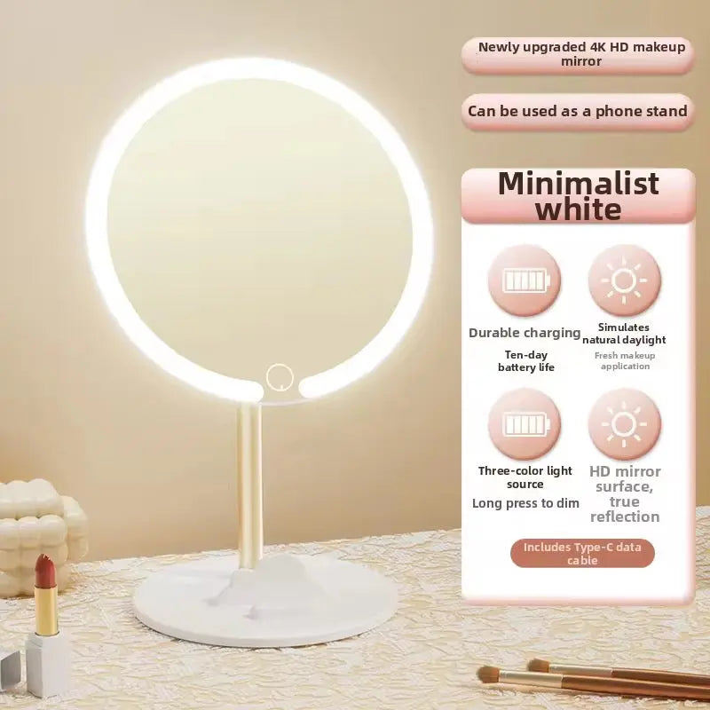 Rechargeable LED Makeup Mirror with Phone Holder - 3 Color Light
