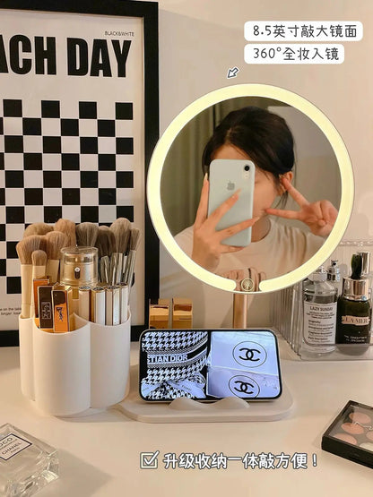 LED Vanity Mirror with Storage Organizer & Phone Holder