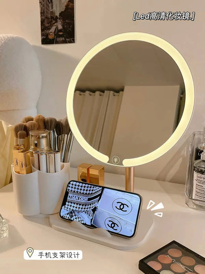 LED Vanity Mirror with Storage Organizer & Phone Holder